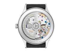 Nomos Glashütte Minimatik neomatik 35 Automatik Edelstahl 35mm weißes Zifferblatt schwarzes Lederband – Damenuhren Uhr ohne Datum aus Edelstahl und Leder. Das Gehäuse ist rund und silber. Das Lederarmband ist schwarz. Das Zifferblatt ist arabisch Index und silber. – Ansicht 3