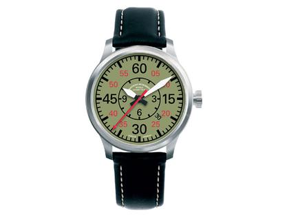 Mühle Glashütte Terranaut II Herrenuhr mit Datum – Herrenuhren Uhr mit Datum aus Edelstahl. Das Armband ist ein Lederarmband. Der Zifferblatt ist arabisch.