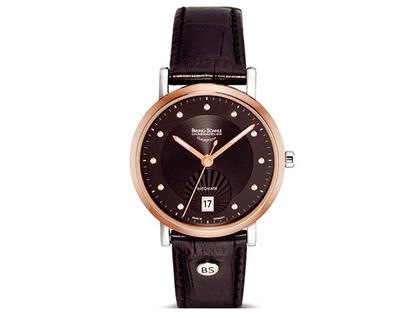 Bruno Söhnle Glashütte Automatik Fenna braun Brillanten vergoldet rosé – Damenuhren Uhr mit Datum aus Edelstahl und IP beschichtet. Das Armband ist ein Lederarmband. Der Zifferblatt ist ein Index.