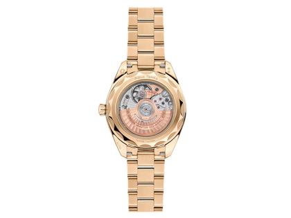 Omega Seamaster Aqua Terra Shades Automatik Edelstahl 30mm goldenes Zifferblatt Goldband – Damenuhren Uhr mit Datum aus 750 Gelbgold. Das Gehäuse ist rund und gelbgold. Das Goldarmband ist gelbgold. Das Zifferblatt ist ein Index in gelbgold. – Ansicht 2