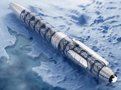 Montblanc Around the World in 80 Days Solitaire LeGrand Füllfederhalter blau – Schreibgeräte Füllfederhalter aus 750 Weißgold, Edelharz und und platiniert. – Ansicht 3