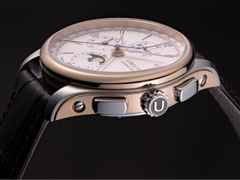 Union Glashütte Belisar Chronograph Mondphase Automatik Edelstahl 42mm weißes Zifferblatt braunes Lederband – Herrenuhren Chronograph aus Edelstahl. Das Gehäuse ist rund und silber. Das Lederarmband ist braun. Das Zifferblatt ist arabisch Index und silber. – Ansicht 5