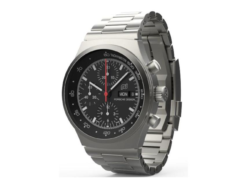 Porsche Design Chronograph 1 - 1975 Limited Edition – Herrenuhren Chronograph aus Titan. Das Gehäuse ist rund und silber. Das Textilarmband ist weiß. Das Zifferblatt ist ein Index in schwarz. – Ansicht 3