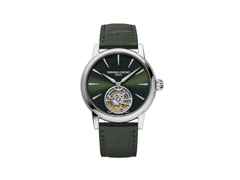 Frederique Constant Classic Tourbillon Manufacture Limited Edition Automatik Edelstahl 39mm grünes Zifferblatt grünes Lederband – Herrenuhren Uhr ohne Datum aus Edelstahl. Das Gehäuse ist rund und silber. Das Lederarmband Kroko / Alligator ist grün. Das Zifferblatt ist ein Index in grün.