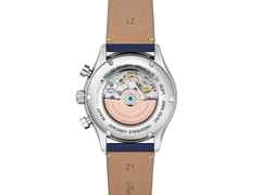 Frederique Constant Classics Vintage Rally Healey Chronograph Automatik Edelstahl 42mm blaues Zifferblatt blaues Lederband limitiert – Herrenuhren Chronograph aus Edelstahl und Leder. Das Gehäuse ist rund und silber. Das Lederarmband ist blau. Das Zifferblatt ist arabisch Index und blau. – Ansicht 2