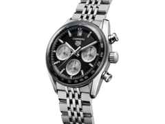 TAG Heuer Carrera Chronograph Automatik Edelstahl 39mm schwarzes Zifferblatt Metallband – Herrenuhren Chronograph aus Edelstahl und Leder. Das Gehäuse ist rund und silber. Das Edelstahlarmband ist silber. Das Zifferblatt ist ein Index in schwarz. – Ansicht 2
