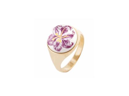 Meissen Siegelring "Lilie" Silber vergoldet Porzellan – Herrenschmuck Ring aus 925 Silber, Porzellan und und .