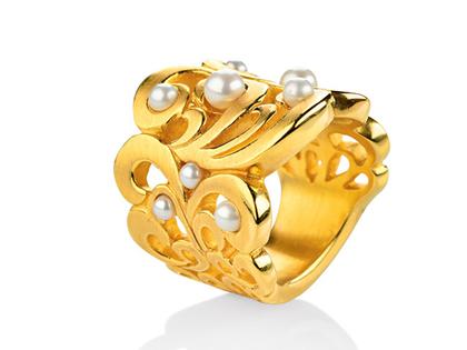 Drachenfels Design Perlentau Ring weit gelb – Ringe Ring aus 925 Silber.