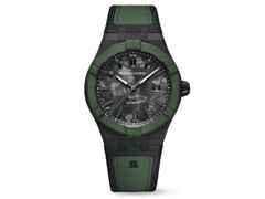 Maurice Lacroix AIKON-IC Frozen Carbon Automatik Titan Schwarz-DLC 43mm Carbon-Zifferblatt schwarzes Kautschukband limitiert – Herrenuhren Uhr mit Datum aus Carbon, DLC beschichtet, Edelstahl, Kautschuk, Keramik, Leder und Titan. Das Gehäuse ist rund und schwarz. Das Kautschuk / Kunststoff / Silikon Armband ist schwarz. Das Zifferblatt ist ein Index in schwarz.
