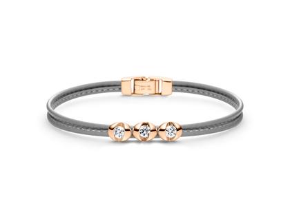 Schaffrath Colortaire Armband Leder (Taupe) und Roségold 2-reihig mit Brillanten 0,360ct – Armschmuck Armband in grau und aus 750 Rotgold und Leder.