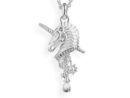 Drachenfels Design Sternenglanz und Schattentanz Anhänger Einhorn Dark groß Bergkristall Silber – Anhänger Anhänger mit Besatz aus 925 Silber.