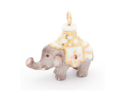 Meissen Anhänger Elefant Decke weiß – Anhänger Anhänger ohne Besatz aus 750 Gelbgold, Porzellan und und .