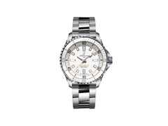 Breitling Superocean Automatic 36 Edelstahl weißes Zifferblatt Metallband – Damenuhren Uhr ohne Datum aus Edelstahl und Keramik. Das Gehäuse ist rund und silber. Das Edelstahlarmband ist silber. Das Zifferblatt ist ein Index in weiß.