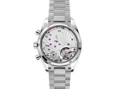 Omega Speedmaster '57 Chronograph Handaufzug Edelstahl 40mm schwarzes Zifferblatt Metallband – Herrenuhren Chronograph aus Edelstahl. Das Gehäuse ist rund und silber. Das Edelstahlarmband ist silber. Das Zifferblatt ist ein Index in schwarz. – Ansicht 2