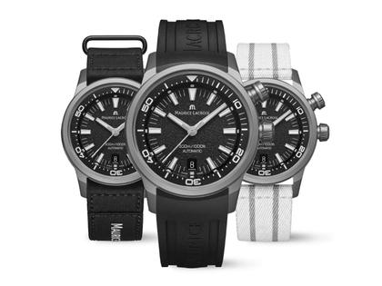 Maurice Lacroix Pontos S Diver Automatik Edelstahl 42mm schwarzes Zifferblatt schwarzes Kautschukband – Herrenuhren Uhr mit Datum aus Edelstahl und Kautschuk. Das Gehäuse ist rund und silber. Das Kautschuk / Kunststoff / Silikon Armband ist schwarz. Das Zifferblatt ist ein Index in schwarz. – Ansicht 2
