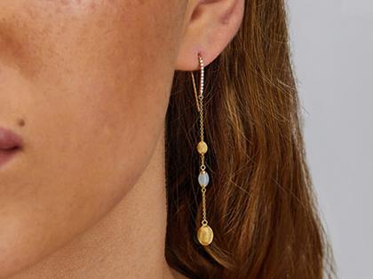 Nanis Dancing in the Rain Azure Ohrhänger Gelbgold Milky Aquamarin lang – Ohrschmuck Ohrhänger aus 750 Gelbgold. – Ansicht 3