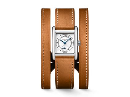Longines DolceVita   Mini Quarz Edelstahl 22x29mm silbernes Zifferblatt mit Brillanten braunes Lederband – Damenuhren Uhr ohne Datum aus Edelstahl und Leder. Das Gehäuse ist rechteckig und silber. Das Lederarmband ist braun. Das Zifferblatt ist römisch und silber. – Ansicht 6
