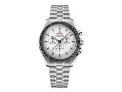 Omega Speedmaster Moonwatch Professional Chronograph Handaufzug Edelstahl 42mm weißes Zifferblatt Metallband – Herrenuhren Chronograph aus Edelstahl und eloxiertes Aluminium. Das Gehäuse ist rund und silber. Das Edelstahlarmband ist silber. Das Zifferblatt ist ein Index in weiß.
