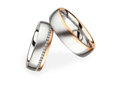 Christian Bauer Trauring Paar Nr.  74 Platin mit Roségold – Ringe Trauring mit Besatz aus 750 Rotgold, 950 Platin und und .