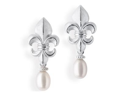Drachenfels Design Lilienkönigin Ohrstecker groß Lilie Silber Süßwasserperle – Ohrschmuck Ohrstecker aus 925 Silber.
