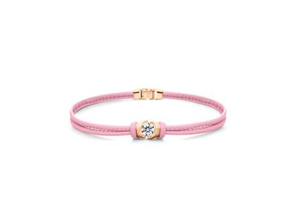 Schaffrath Colortaire Armband Leder (Old Rose) und Roségold 2-reihig mit Brillant 0,500ct – Armschmuck Armband in rosa und aus 750 Rotgold und Leder.