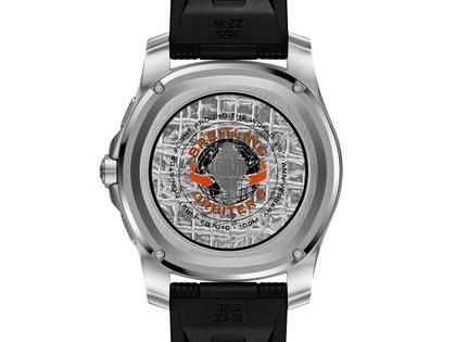 Breitling Aerospace B70 Orbiter Quarz Titan 43mm orangenes Zifferblatt schwarzes Kautschukband – Herrenuhren Uhr Multifunktion aus Kautschuk und Titan. Das Gehäuse ist rund und grau. Das Kautschuk / Kunststoff / Silikon Armband ist schwarz. Das Zifferblatt ist arabisch und orange. – Ansicht 2