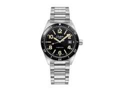 Glashütte Original SeaQ Automatik Edelstahl 40mm schwarzes Zifferblatt Metallband Glasboden – Herrenuhren Uhr mit Datum aus Edelstahl und Keramik. Das Gehäuse ist rund und silber. Das Edelstahlarmband ist silber. Das Zifferblatt ist arabisch Index und schwarz.