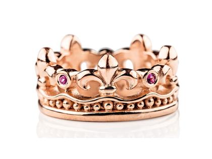 Drachenfels Design Lilienkönigin Kronenring rotgoldplattiert Amethyst – Ringe Ring aus 925 Silber.