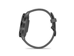 Garmin Venu 3S faserverstärktes Polymer kieselgrau 41mm kieselgraues Kautschukband – Herrenuhren Uhr Multifunktion aus Edelstahl, Kautschuk, Kunststoff und PVD beschichtet. Das Gehäuse ist rund und anthrazit. Das Kautschuk / Kunststoff / Silikon Armband ist anthrazit. Das Zifferblatt ist digital und schwarz. – Ansicht 4