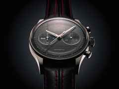 Union Glashütte Noramis Chronograph Paul Pietsch Sonderedition Automatik Edelstahl 42mm schwarzes Zifferblatt schwarzes Lederband – Herrenuhren Chronograph aus Edelstahl. Das Gehäuse ist rund und silber. Das Lederarmband ist schwarz. Das Zifferblatt ist arabisch Index und schwarz. – Ansicht 5