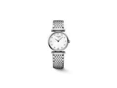 Longines La Grande Classique Quarz Edelstahl 24mm weißes Perlmutt-Zifferblatt mit Damenuhr Metallband – Damenuhren Uhr ohne Datum aus Edelstahl und PVD beschichtet. Das Armband ist ein Edelstahlarmband. Der Zifferblatt ist ein Index.