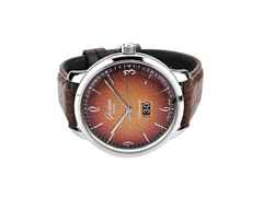 Glashütte Original Sixties Panoramadatum Limited Edition Automatik Edelstahl 42mm oranges Zifferblatt braunes Lederband 2-39-47-09-02-04 Full Set Occasion Neu – Herrenuhren Uhr mit Datum aus Edelstahl. Das Gehäuse ist rund und silber. Das Lederarmband Kroko / Alligator ist braun. Das Zifferblatt ist arabisch Index und orange.