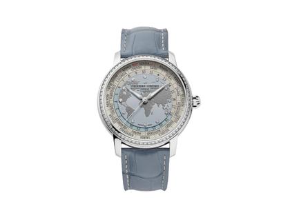 Herrenuhren Uhr ohne Datum aus Edelstahl und Leder. Das Gehäuse ist rund und silber. Das Lederarmband Kroko / Alligator ist blau. Das Zifferblatt ist ein Index in blau.