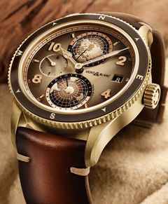 Montblanc 1858 Automatic Geosphere Bronze Limited Edition Wüste Gobi braun – Herrenuhren Uhr mit Datum aus Bronze. Das Gehäuse ist rund und roségold. Das Lederarmband ist braun. Das Zifferblatt ist arabisch Index und braun. – Ansicht 8