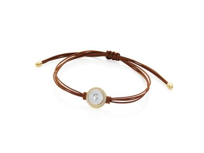 Schmuckwerk Glasklar Makramee-Armband braun Gelbgold 9mm mit Brillanten 0,160ct – Armschmuck Armband aus 750 Gelbgold.