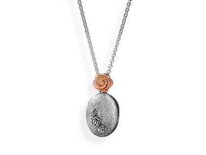Drachenfels Design Vergissmeinicht Rose Of Antoine Vintage – Anhänger Medaillon aus 925 Silber.