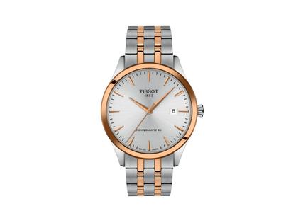 Tissot Classic Dream Automatik Edelstahl Roségold-PVD 40mm silbernes Zifferblatt Metallband – Herrenuhren Uhr mit Datum aus Edelstahl und PVD beschichtet. Das Gehäuse ist rund und silber. Das Edelstahlarmband ist silber-roségold. Das Zifferblatt ist ein Index in silber.