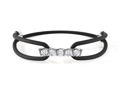 Niessing Vivida Lederarmband schwarz Platin 4,0mm mit Brillanten 1,15ct – Armschmuck Armband aus 950 Platin.
