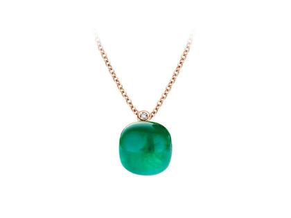 Bigli Mini Sweety "Emerald Green" Kette mit Anhänger Roségold Gr. S mit Brillant 0,020ct – Halsschmuck Kette mit Anhänger aus 750 Rotgold.