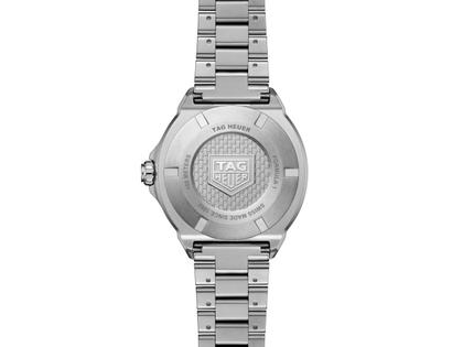 TAG Heuer Formula 1 Solargraph Quarz Edelstahl 38mm blaues Zifferblatt Metallband – Herrenuhren Uhr mit Datum aus Edelstahl und Kunststoff. Das Gehäuse ist rund und silber. Das Edelstahlarmband ist silber. Das Zifferblatt ist ein Index in blau. – Ansicht 2