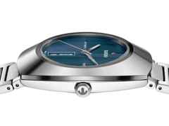 Rado DiaStar Original Automatik Ceramos 38 mm blau Edelstahlband – Herrenuhren Uhr mit Datum aus Edelstahl und Keramik. Das Gehäuse ist oval und silber. Das Edelstahlarmband ist silber. Das Zifferblatt ist ein Index in blau. – Ansicht 2