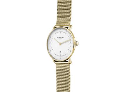 Sternglas Naos XS Quarz Edelstahl PVD-Gelbgold 33mm weißes Zifferblatt Metallband – Damenuhren Uhr mit Datum aus Edelstahl und PVD beschichtet. Das Gehäuse ist rund und gelbgold. Das Edelstahlarmband ist gelbgold. Das Zifferblatt ist arabisch Index und weiß. – Ansicht 2