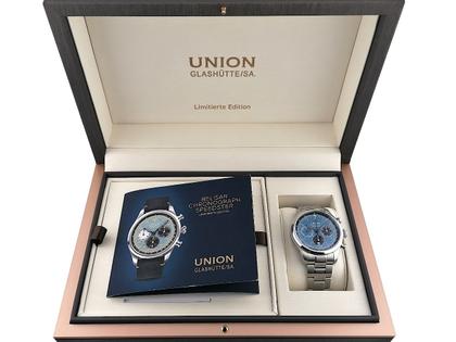 Union Glashütte Belisar Chronograph Speedster 2023 Limited Edition D009.427.11.052.09 Full Set mit Garantie Occasion Neu – Herrenuhren Chronograph aus Edelstahl. Das Gehäuse ist rund und silber. Das Edelstahlarmband ist silber. Das Zifferblatt ist arabisch Index und blau. – Ansicht 5