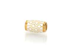 Jörg Heinz Wechselschließe Tönnchen Ornament Gelbgold 7,3mm mit weißer Kaltemaille – Anhänger Anhänger ohne Besatz in gelbgold und aus 750 Gelbgold und Emaille.