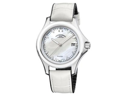 Mühle Glashütte Promare Lady Datum Damenuhr Lederband weiß – Damenuhren Uhr mit Datum aus Edelstahl und Keramik. Das Gehäuse ist rund und silber. Das Lederarmband ist weiß. Das Zifferblatt ist ein Index in weiß.