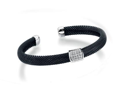 Cédé Creation Milanaise Brillanten tonneau Armreif schwarz – Armschmuck Armreif aus 750 Weißgold, Edelstahl und und .