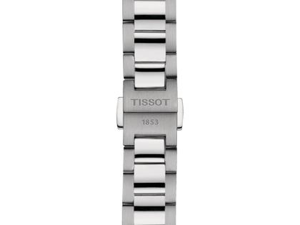 Tissot PR 100 Quarz Edelstahl 34mm silberfarbenes Zifferblatt Metallband – Damenuhren Uhr mit Datum aus Edelstahl und PVD beschichtet. Das Gehäuse ist rund und silber. Das Edelstahlarmband ist silber. Das Zifferblatt ist ein Index in silber. – Ansicht 4