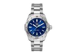 TAG Heuer Aquaracer Professional 200 Solargraph Quarz Edelstahl 40mm blaues Zifferblatt Metallband – Herrenuhren Uhr mit Datum aus Edelstahl. Das Gehäuse ist rund und silber. Das Edelstahlarmband ist silber. Das Zifferblatt ist ein Index in blau.