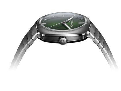 H. Moser & Cie. Streamliner Centre Seconds Matrix Green Automatic Edelstahl 40mm grünes Zifferblatt Metallband – Herrenuhren Uhr ohne Datum aus Edelstahl. Das Gehäuse ist rund und silber. Das Edelstahlarmband ist silber. Das Zifferblatt ist ein Index in grün. – Ansicht 3