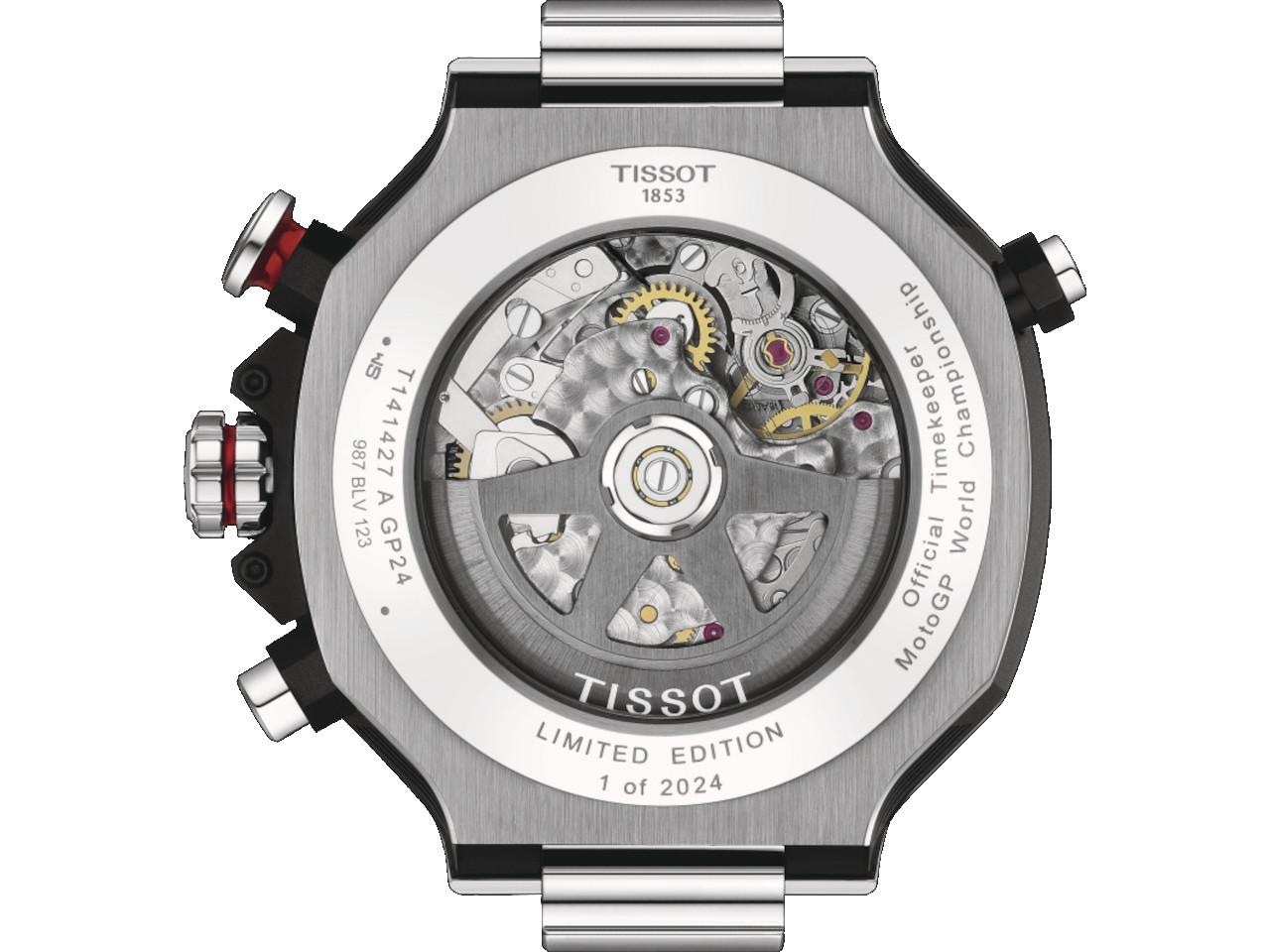 Tissot T-Race MotoGP                  2024 Chronograph Limited Edition  Automatic 45mm blaues Zifferblatt blaues Silikonband – Herrenuhren Chronograph aus Edelstahl und PVD beschichtet. Das Gehäuse ist rund und silber. Das Kautschuk / Kunststoff / Silikon Armband ist blau. Das Zifferblatt ist arabisch Index und blau. – Ansicht 2